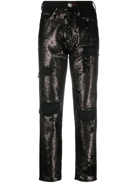 Philipp Plein sequin-embellished high-waisted jeans Black SACCWDT2085PDE004N