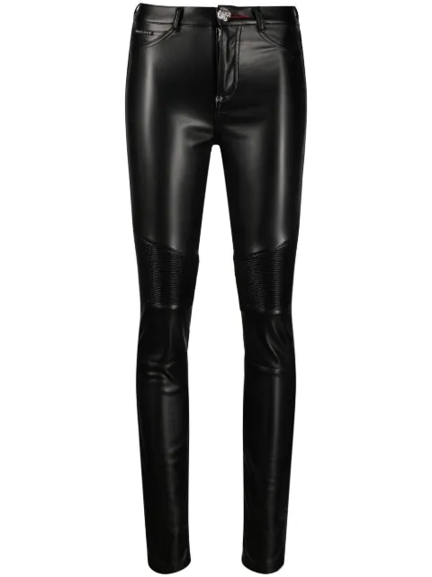 Philipp Plein ribbed-knee high-waist leggings Black SACCWDT2071PDE004N