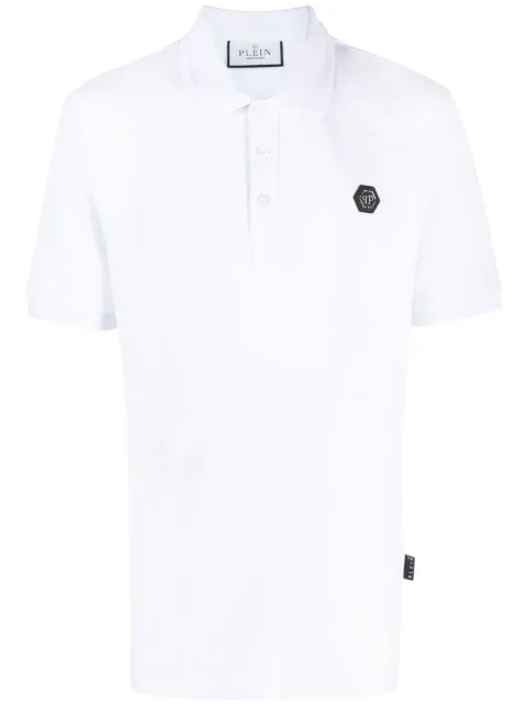 Philipp Plein logo-print cotton polo shirt White SACCMTK6181PTE003N