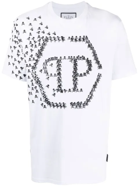 Philipp Plein Skull Bones logo-print T-shirt White SACCMTK6190PJY002N