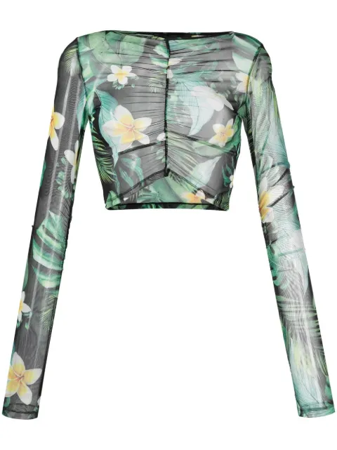 Philipp Plein Hawaii-print cropped top Green SACCWTK2779PTE003N