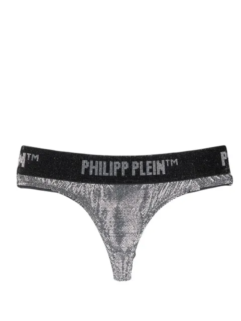 Philipp Plein metallic crystal-embellished thong Silver SACCWUY0188PTE003N
