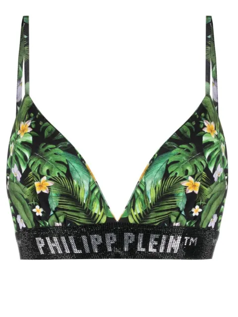 Philipp Plein Hawaiian-print logo-underband bralette Green SACCWUZ0080PTE003N
