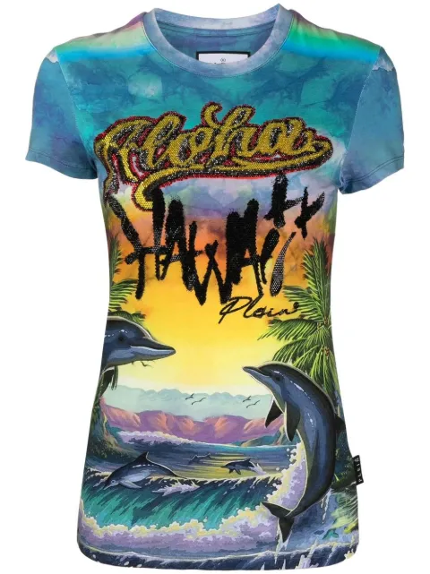 Philipp Plein Pure Hawaii print T-shirt Blue SACCWTK2753PJY002N