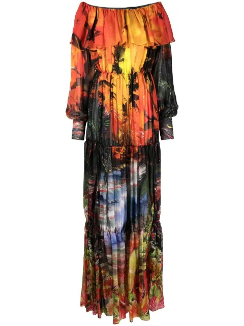 Philipp Plein printed pleated maxi dress Orange SACCWRG2517PTE003N