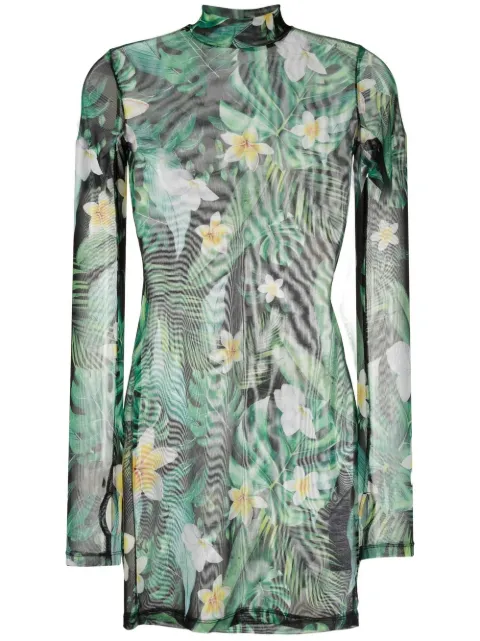 Philipp Plein graphic-print long-sleeve mini dress Green SACCWRG2542PTE003N