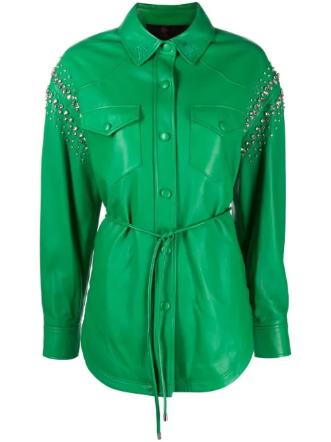 Philipp Plein stud-embellished leather shirt Green SACCWLP0009PLE010N