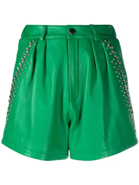 Philipp Plein rhinestone-embellished leather shorts Green SACCWLT0142PLE010N