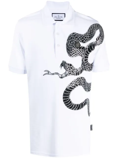 Philipp Plein graphic snake polo shirt White SACCMTK6344PTE003N