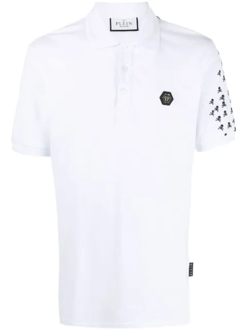 Philipp Plein Skull and Bones cotton polo shirt White SACCMTK6180PTE003N