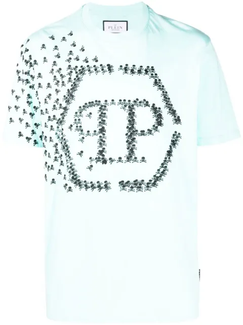 Philipp Plein Skull Bones logo-print T-shirt Blue SACCMTK6190PJY002N