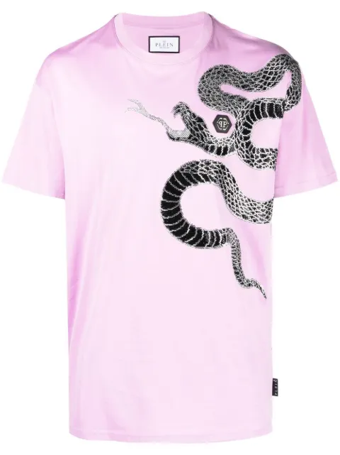 Philipp Plein embellished snake-print T-shirt Neutrals SACCMTK6102PJY002N