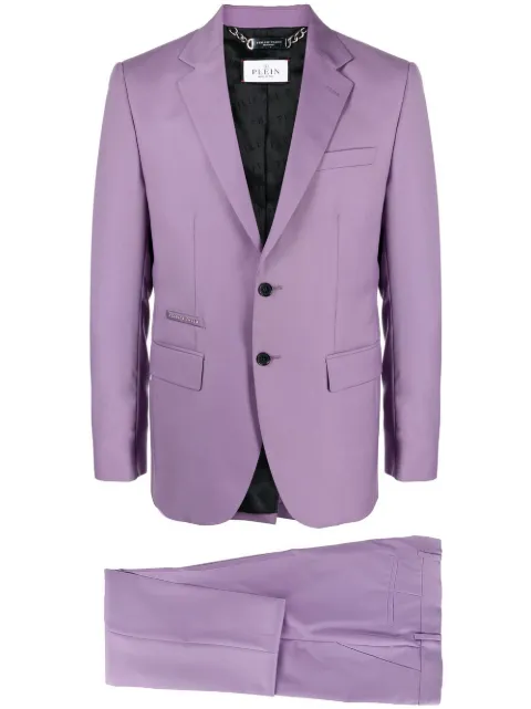 Philipp Plein logo-plaque single-breasted suit Purple SACCMRF1632PTE003N