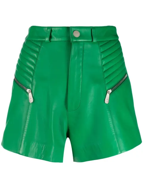 Philipp Plein ribbed high-waist leather shorts Green SACCWLT0141PLE010N