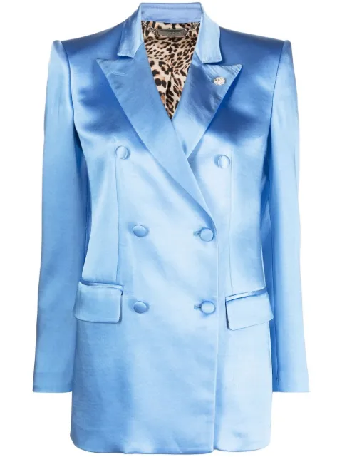 Philipp Plein double-breasted satin blazer Blue SACCWRF0520PTE003N