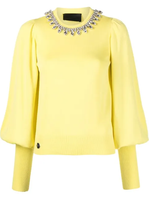Philipp Plein rhinestone-embellished jumper Yellow SACCWKO0533PKN002N