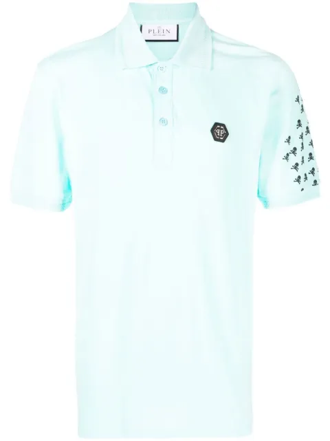 Philipp Plein Skull and Bones cotton polo shirt Blue SACCMTK6180PTE003N