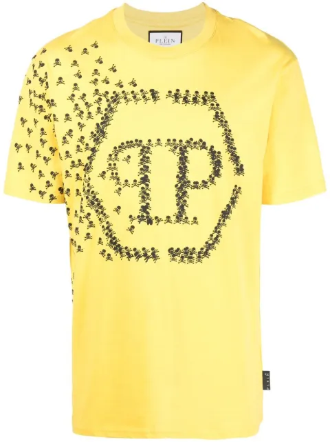 Philipp Plein Skull Bones logo-print T-shirt Yellow SACCMTK6190PJY002N