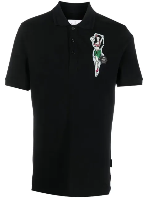 Philipp Plein logo-patch polo shirt Black SACCMTK6171PJY002N