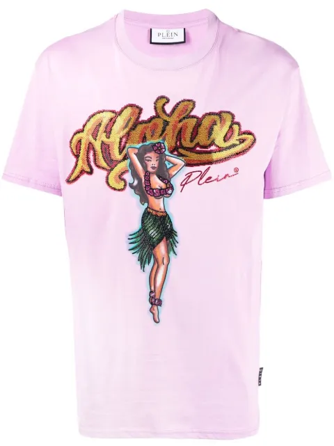 Philipp Plein graphic-print crystal-embellished T-shirt Purple SACCMTK6112PJY002N