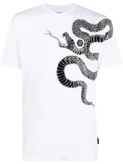 Philipp Plein embellished snake-print T-shirt White SACCMTK6102PJY002N
