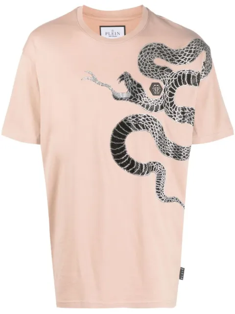 Philipp Plein embellished snake-print T-shirt Neutrals SACCMTK6102PJY002N