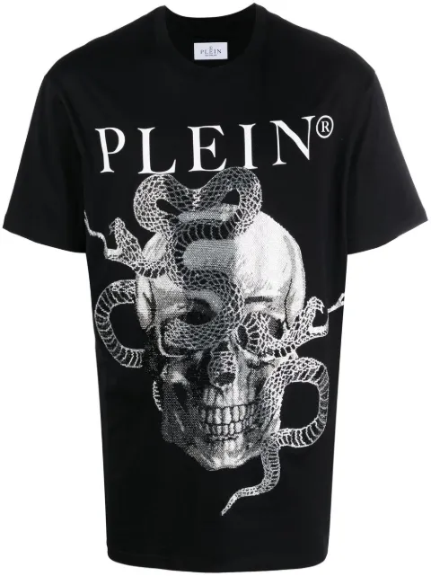 Philipp Plein Snake-print round-neck T-shirt Black SACCMTK6103PJY002N