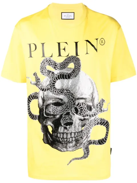 Philipp Plein Snake-print short-sleeve T-shirt Yellow SACCMTK6103PJY002N