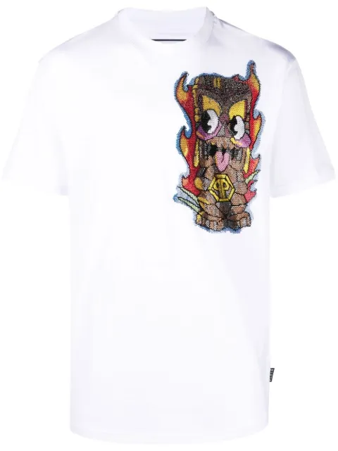 Philipp Plein Hawaii embellished short-sleeve T-shirt White SACCMTK6109PJY002N