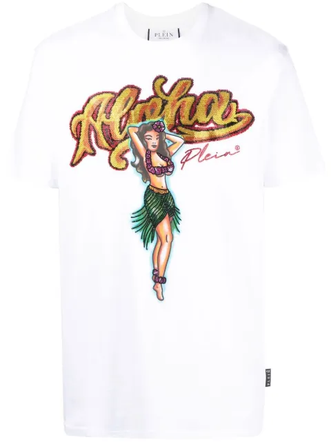 Philipp Plein graphic-print crystal-embellished T-shirt White SACCMTK6112PJY002N