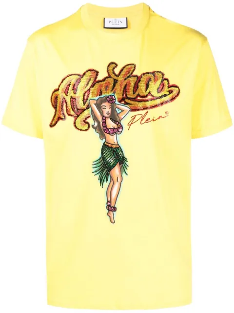 Philipp Plein graphic-print crystal-embellished T-shirt Yellow SACCMTK6112PJY002N