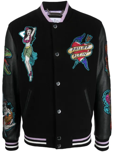 Philipp Plein embellished College Bomber jacket Black SACCMLB1697PTE120N