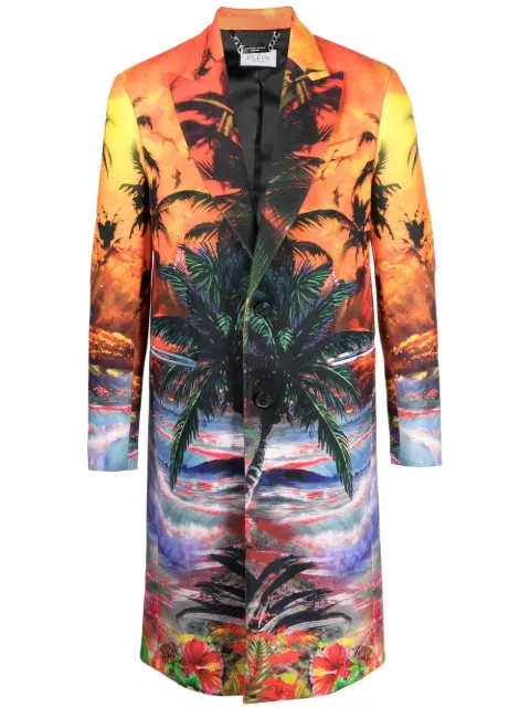 Philipp Plein Hawaii graphic-print coat Orange SACCMRA0462PTE076N