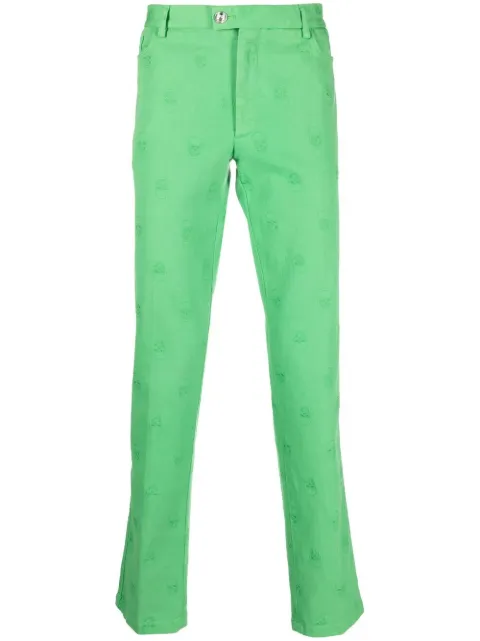 Philipp Plein skull embroidery straight-leg trousers Green SACCMRT1214PTE003N