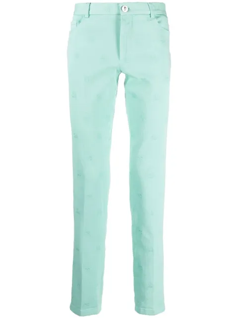 Philipp Plein skull embroidery straight-leg trousers Blue SACCMRT1214PTE003N
