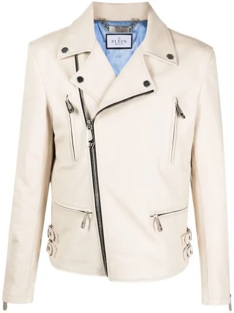 Philipp Plein Gothic Plein leather biker jacket Neutrals SACCMLB1702PLE010N