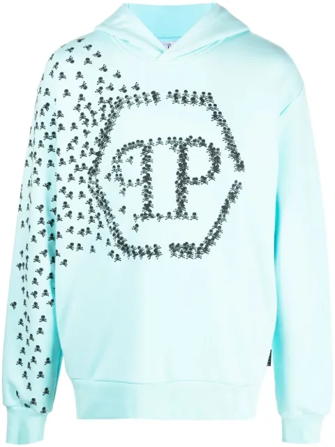 Philipp Plein logo-print detail hoodie Blue SACCMJB2948PJO002N