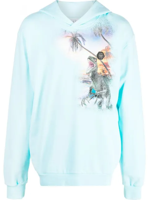 Philipp Plein logo-patch detail hoodie Blue SACCMJB2906PJO002N