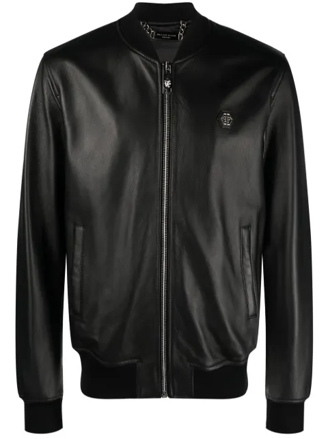 Philipp Plein Billy leather bomber jacket Black SACCMLB1593PLE010N