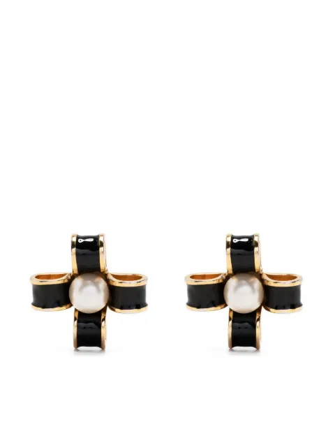 CHANEL Pre-Owned enamel-detailed faux-pearl clip-on earrings Gold CHANELVINTAGEPRE