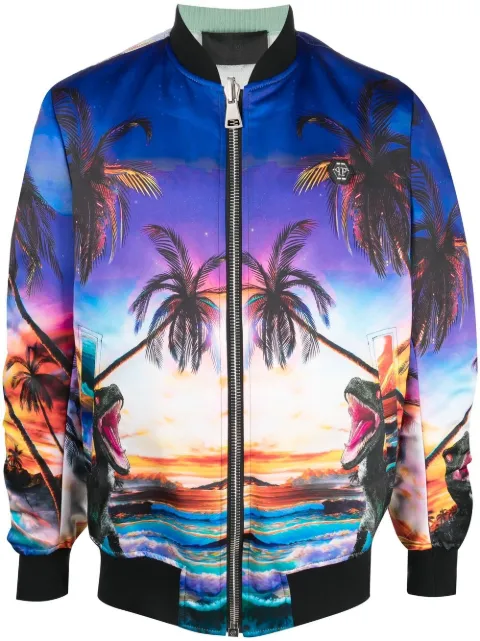 Philipp Plein Hawaii printed bomber jacket Blue SACCMRB2188PTE028N