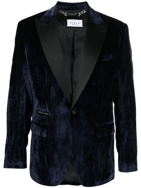 Philipp Plein single-breasted velvet blazer Blue SACCMRF1637PTE086N