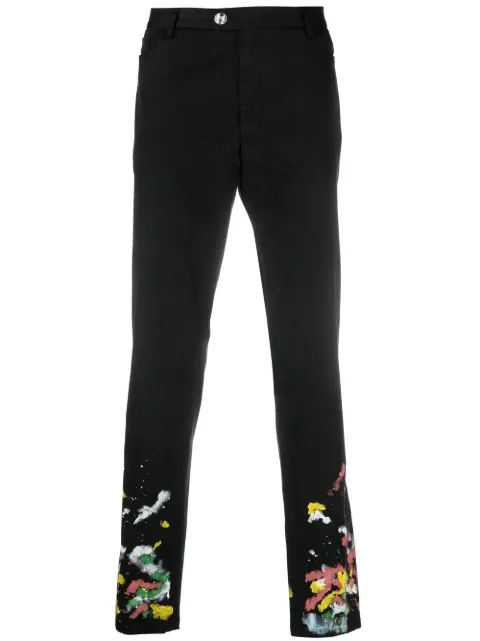 Philipp Plein paint-splatter effect chinos Black SACCMRT1213PTE003N