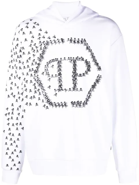 Philipp Plein Skull and Bones cotton hoodie White SACCMJB2948PJO002N