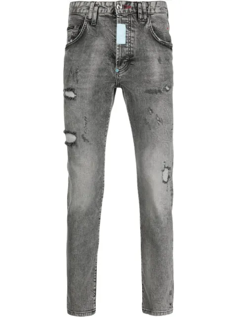 Philipp Plein distressed skinny-cut jeans Grey SACCMDT3016PDE004N