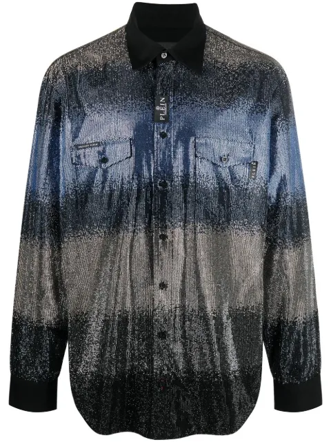 Philipp Plein Striped sequin shirt Black SACCMDP0198PDE004N