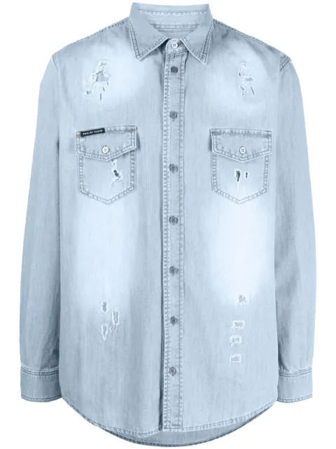 Philipp Plein denim long sleeves shirt Blue SACCMDP0174PDE004N