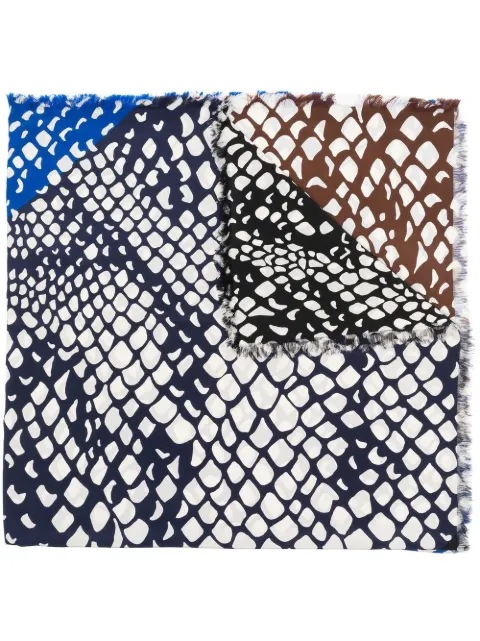 Saint Laurent Pre-Owned 1980s abstract-print frayed silk scarf Blue YVSA750LXA