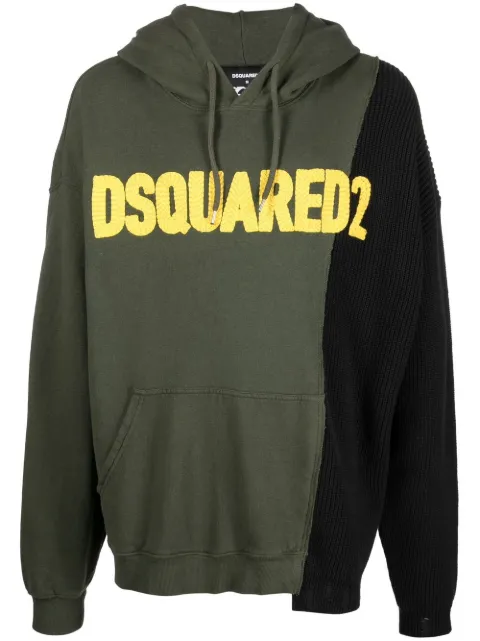 DSQUARED2 logo-patched patchwork drawstring hoodie Green S74GU0616S25553