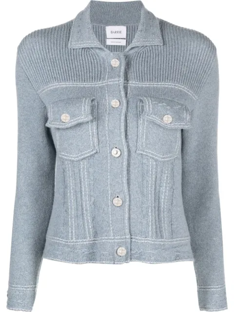 Barrie contrast-stitch knitted jacket Blue C85220248